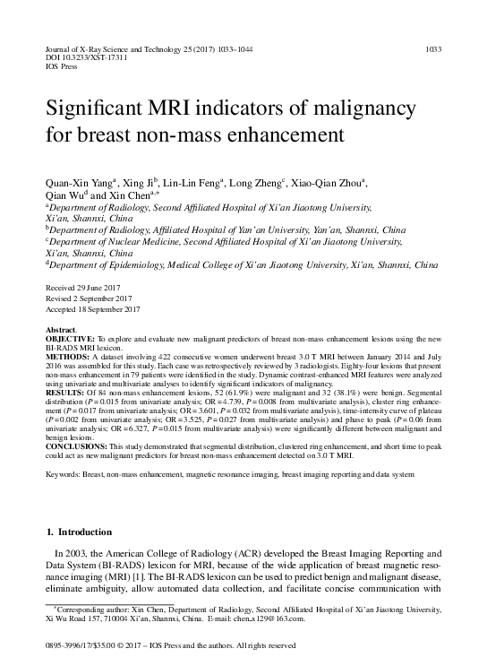 (PDF) Significant MRI indicators of malignancy for breast non-mass ...