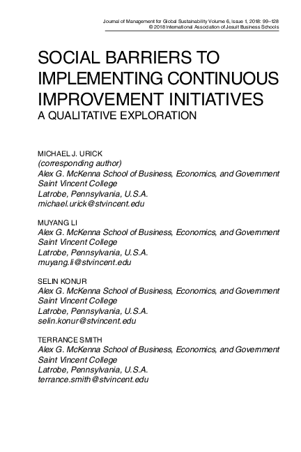 (PDF) Social Barriers to Implementing Continuous Improvement Initiatives
