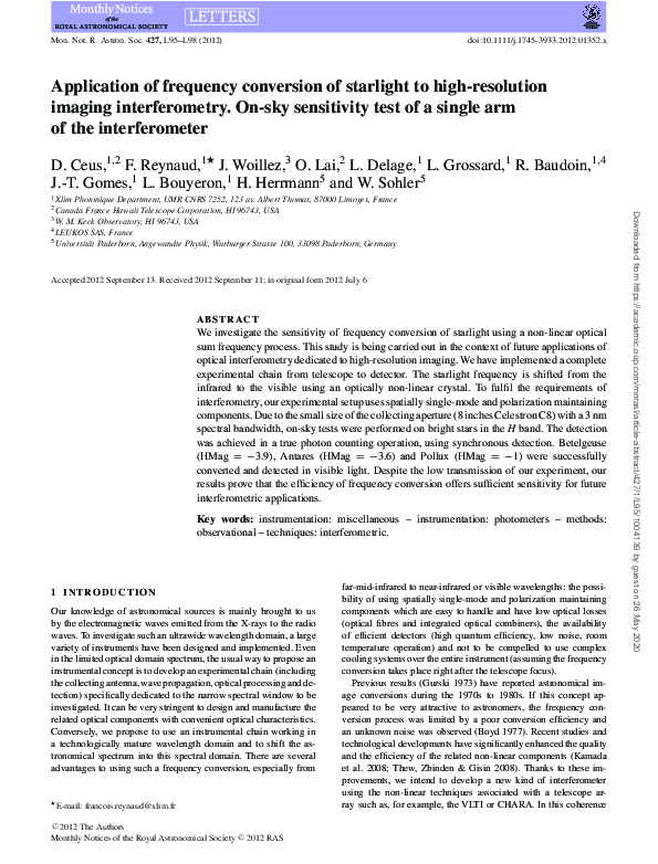 (PDF) Frequency Conversion of Starlight for High-Resolution Imaging