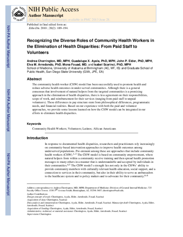 (PDF) Recognizing the diverse roles of community health workers in the ...