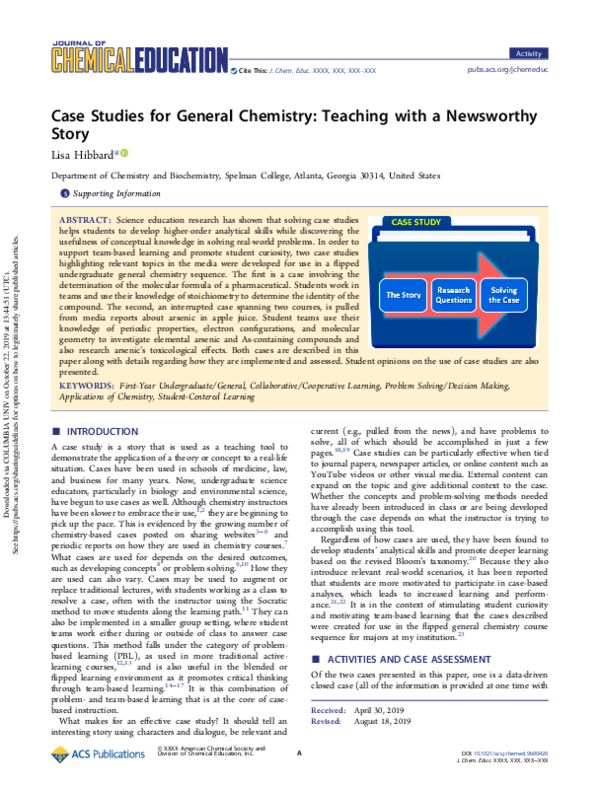 (PDF) Case Studies for General Chemistry: Teaching with a Newsworthy Story