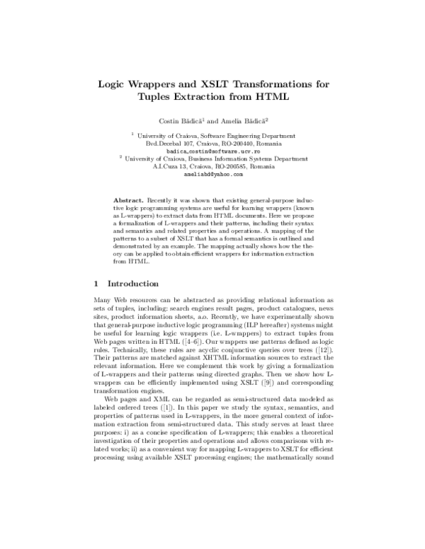 (PDF) Logic Wrappers and XSLT Transformations for Tuples Extraction ...