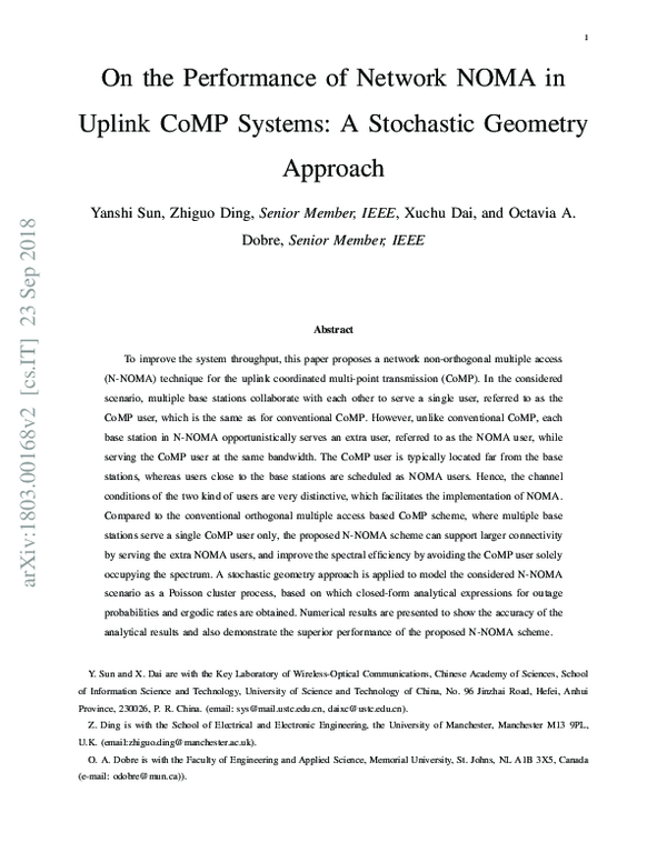 (PDF) On the Performance of Network NOMA in Uplink CoMP Systems: A ...