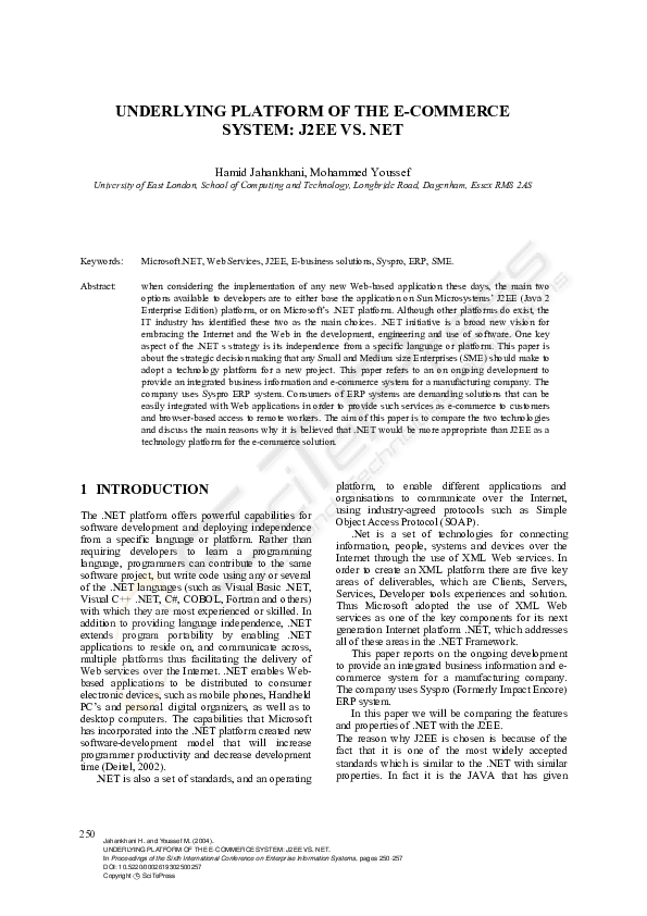 (PDF) Underlying Platform of the E-Commerce System: J2EE vs. Net