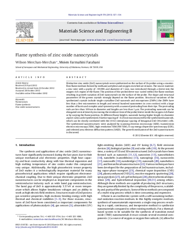 (PDF) Flame synthesis of zinc oxide nanocrystals