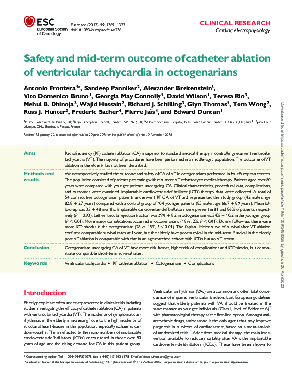 (PDF) Safety and mid-term outcome of catheter ablation of ventricular ...
