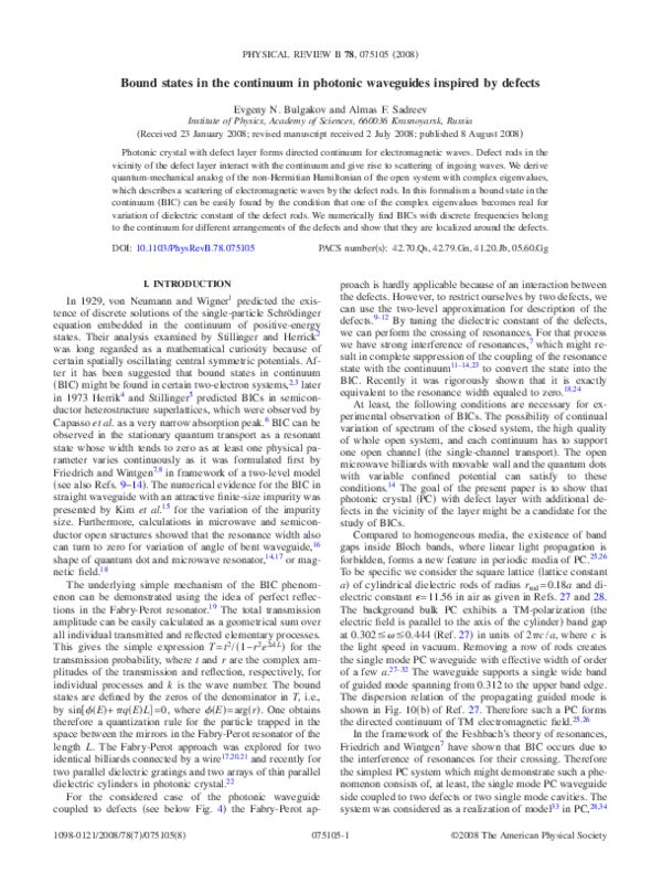 (PDF) Bound states in the continuum in photonic waveguides inspired by ...