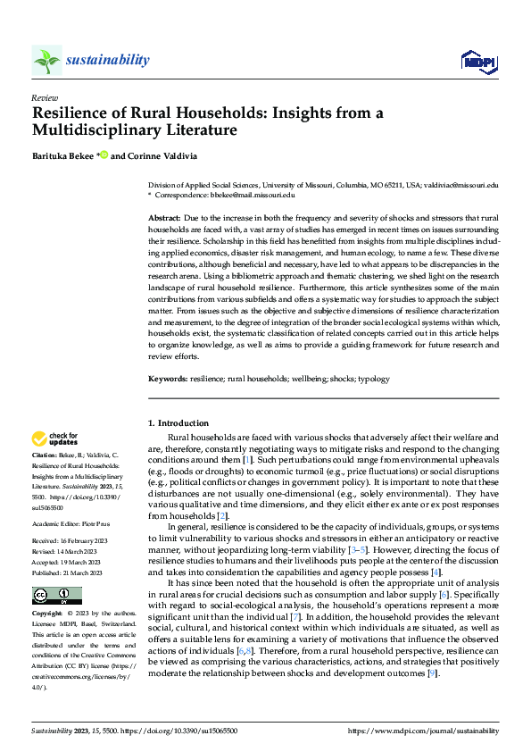 (PDF) Resilience of Rural Households: Insights from a Multidisciplinary ...
