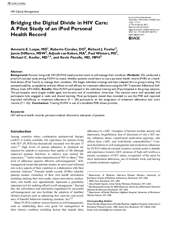 (PDF) Bridging the Digital Divide in HIV Care