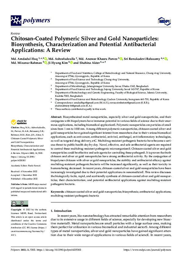 (PDF) Chitosan-Coated Polymeric Silver and Gold Nanoparticles ...
