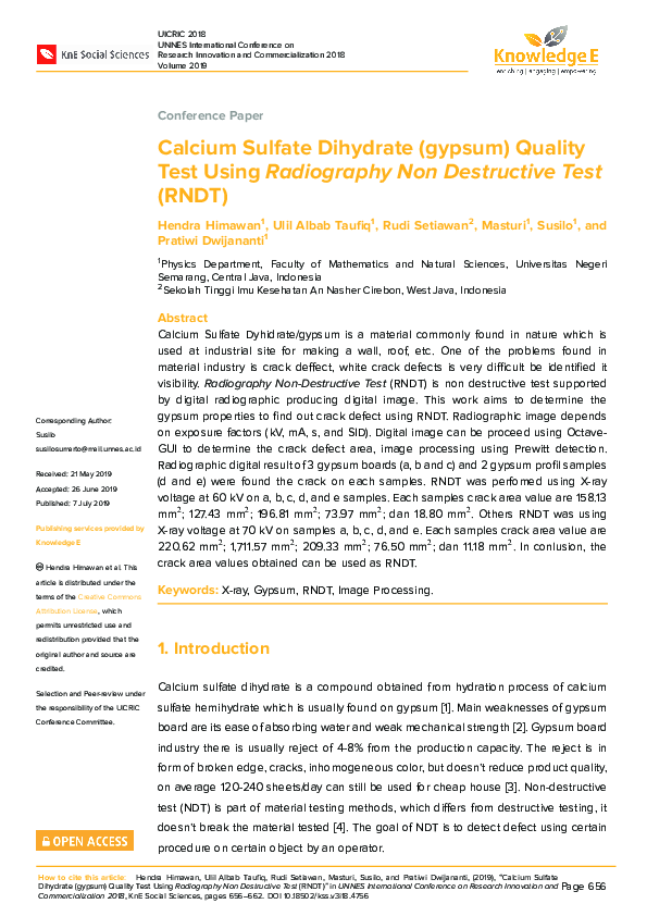 (PDF) Calcium Sulfate Dihydrate (gypsum) Quality Test Using Radiography