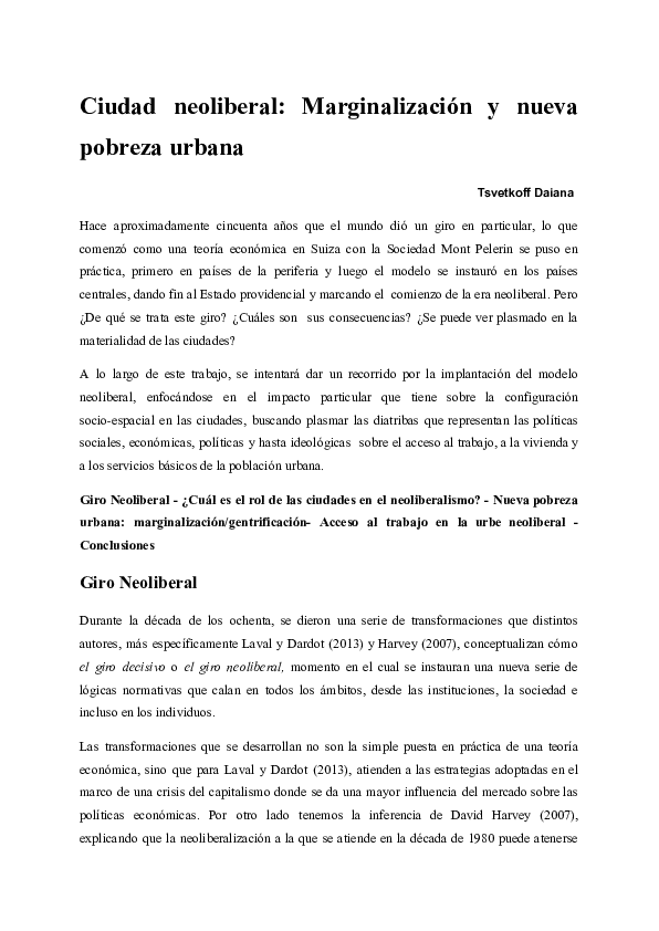 (PDF) Ciudad neoliberal: Marginalización y nueva pobreza urbana