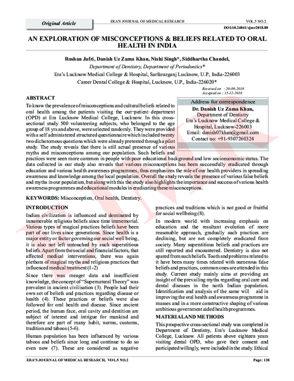 (PDF) An Exploration of Misconceptions & Beliefs Related to Oral Health ...