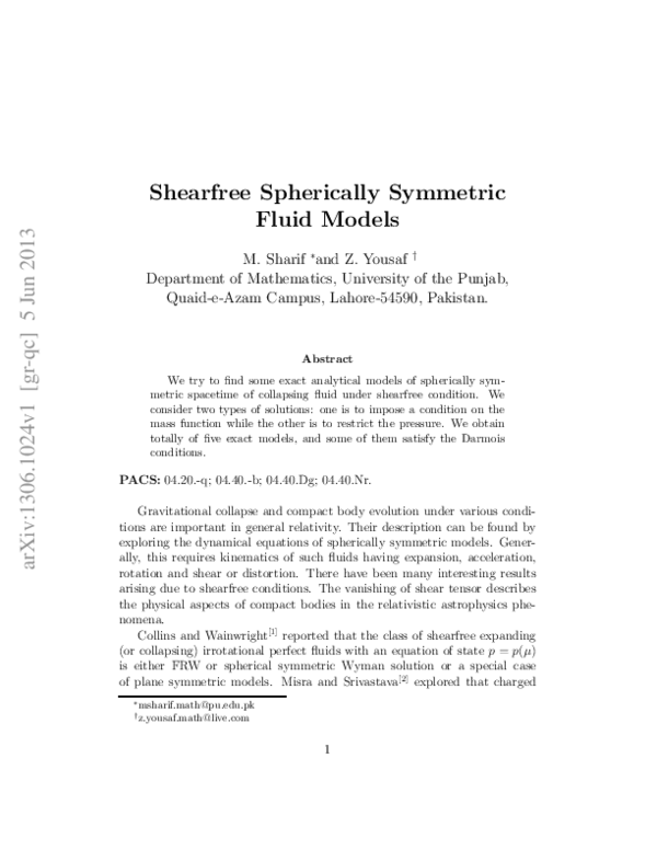 (PDF) Shearfree Spherically Symmetric Fluid Models