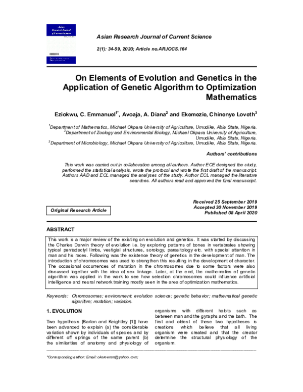 (PDF) On Elements of Evolution and Genetics in the Application of ...