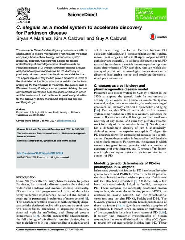 (PDF) C. elegans as a model system to accelerate discovery for ...