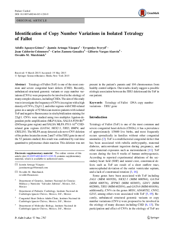 (PDF) Identification of Copy Number Variations in Isolated Tetralogy of ...
