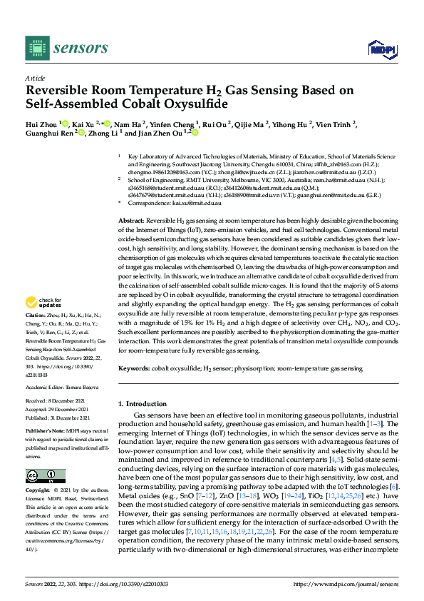 (PDF) Reversible Room Temperature H2 Gas Sensing Based on Self ...
