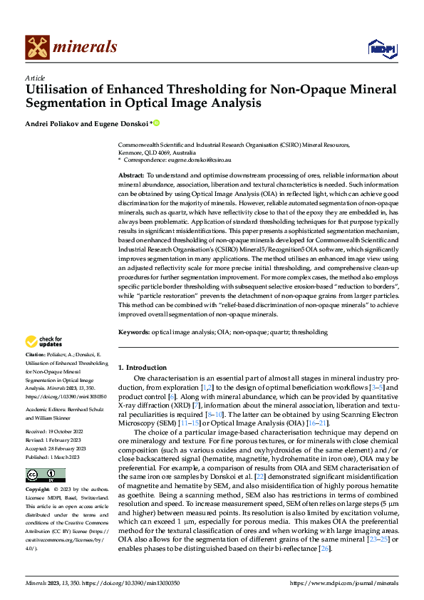 (PDF) Utilisation of Enhanced Thresholding for NonOpaque Mineral Segmentation in Optical Image