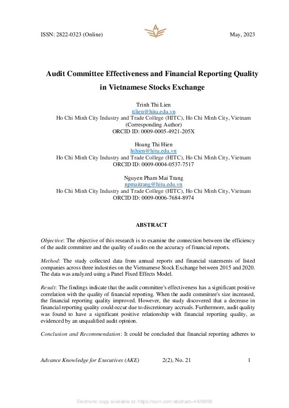 (PDF) Audit Committee Effectiveness and Financial Reporting Quality in ...