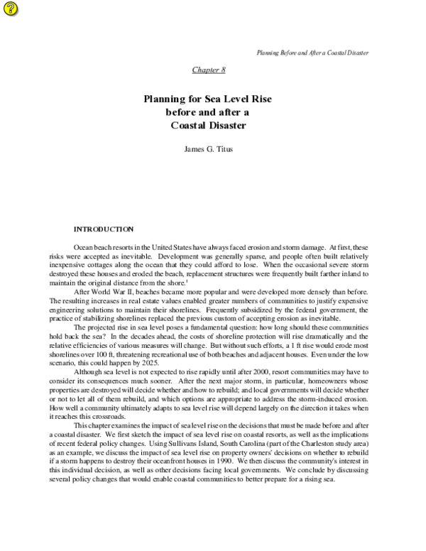 (PDF) Planning for Sea Level Rise before and after a Coastal Disaster