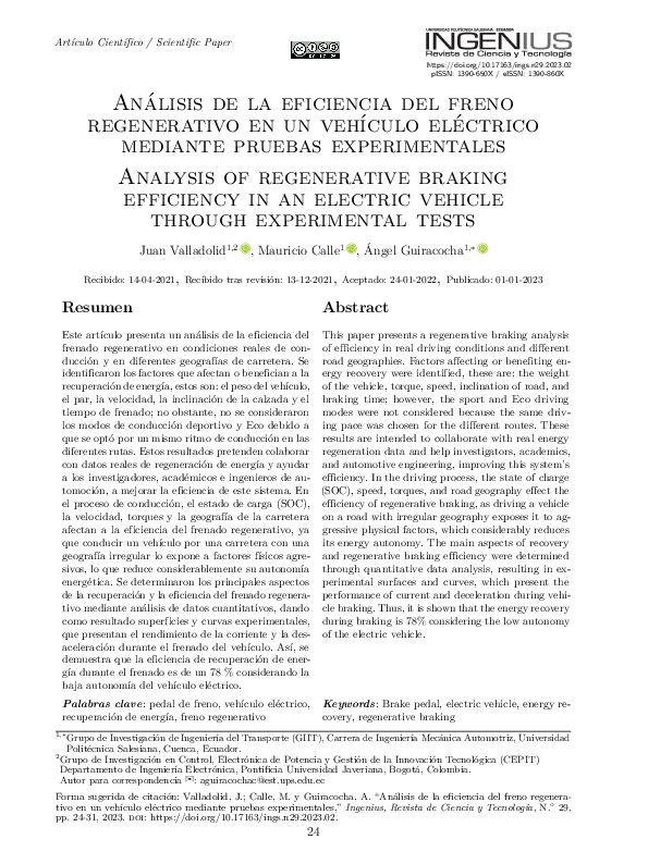 (PDF) Analysis of regenerative braking efficiency in an electric ...