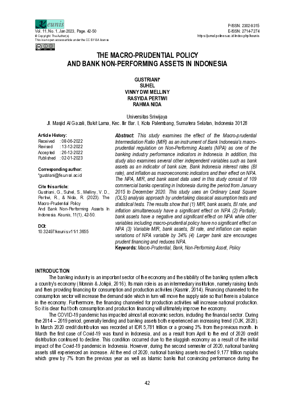 (PDF) The Macro-Prudential Policy and Bank Non-Performing Assets in ...