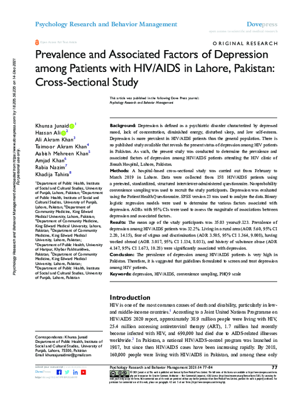 (PDF) Prevalence and Associated Factors of Depression among Patients ...