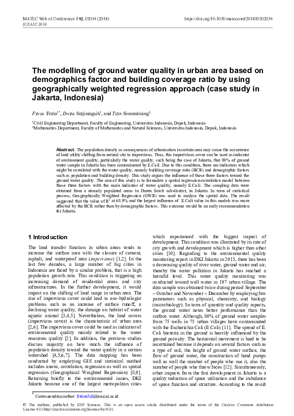 (PDF) The modelling of ground water quality in urban area based on ...