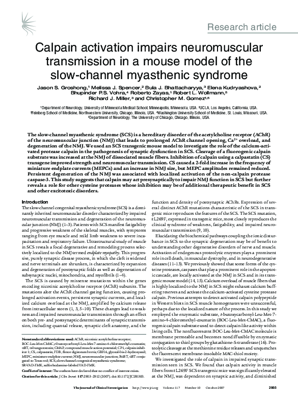 (PDF) Calpain activation impairs neuromuscular transmission in a mouse ...