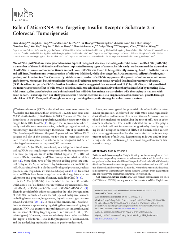 (PDF) Role of MicroRNA 30a Targeting Insulin Receptor Substrate 2 in ...