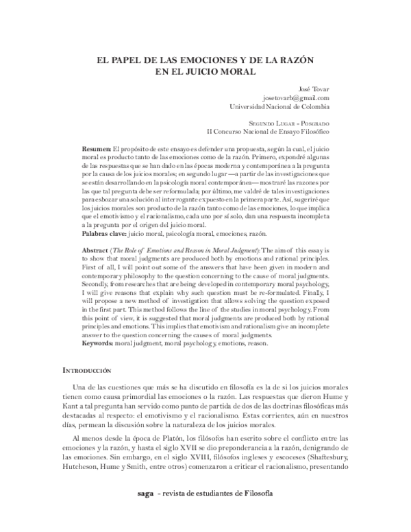 (PDF) El papel de las emociones y la razón en el juicio moral
