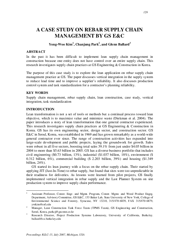 (PDF) A case study on rebar supply chain management by GS E&C