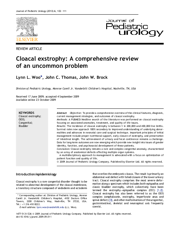 (PDF) Cloacal exstrophy: A comprehensive review of an uncommon problem