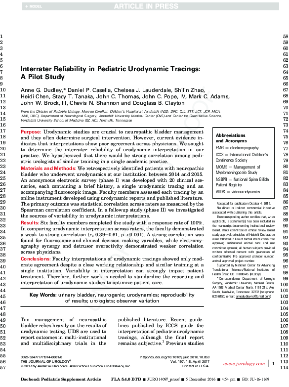 (PDF) Interrater Reliability in Pediatric Urodynamic Tracings: A Pilot ...