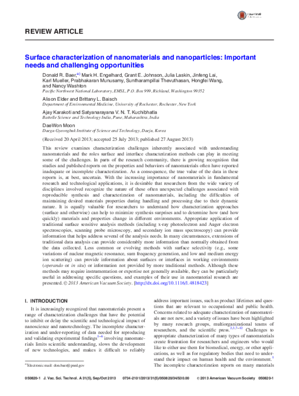 (PDF) Surface characterization of nanomaterials and nanoparticles ...