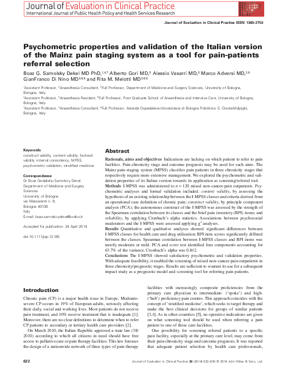 (PDF) Psychometric properties and validation of the Italian version of ...