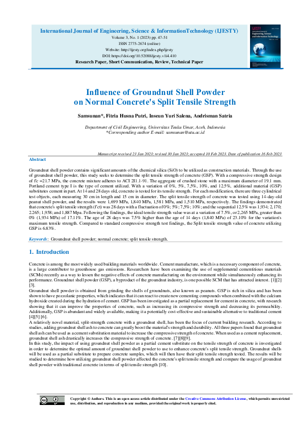 (PDF) Influence of Groundnut Shell Powder on Normal Concrete's Split ...