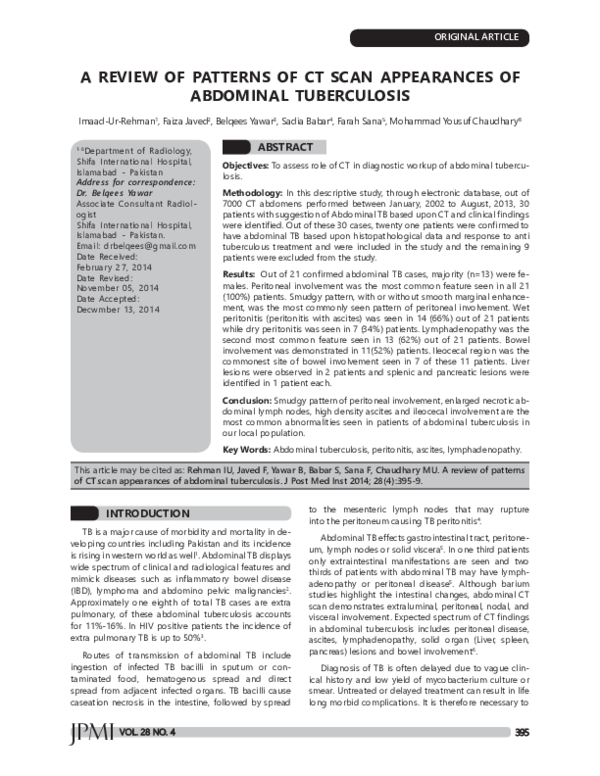 (PDF) A Review of Patterns of CT Scan Appearances of Abdominal Tuberculosis