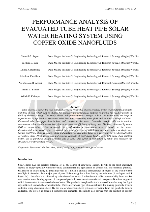(PDF) Performance Analysis of Evacuated Tube Heat Pipe Solar Water ...