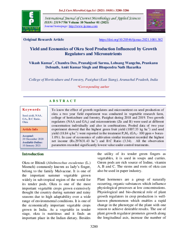 (PDF) Yield and Economics of Okra Seed Production Influenced by Growth
