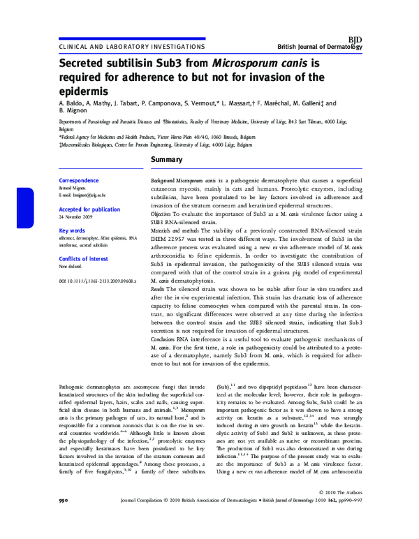 (PDF) Secreted subtilisin Sub3 from Microsporum canis is required for ...