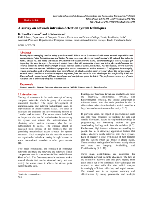 (PDF) A survey on network intrusion detection system techniques