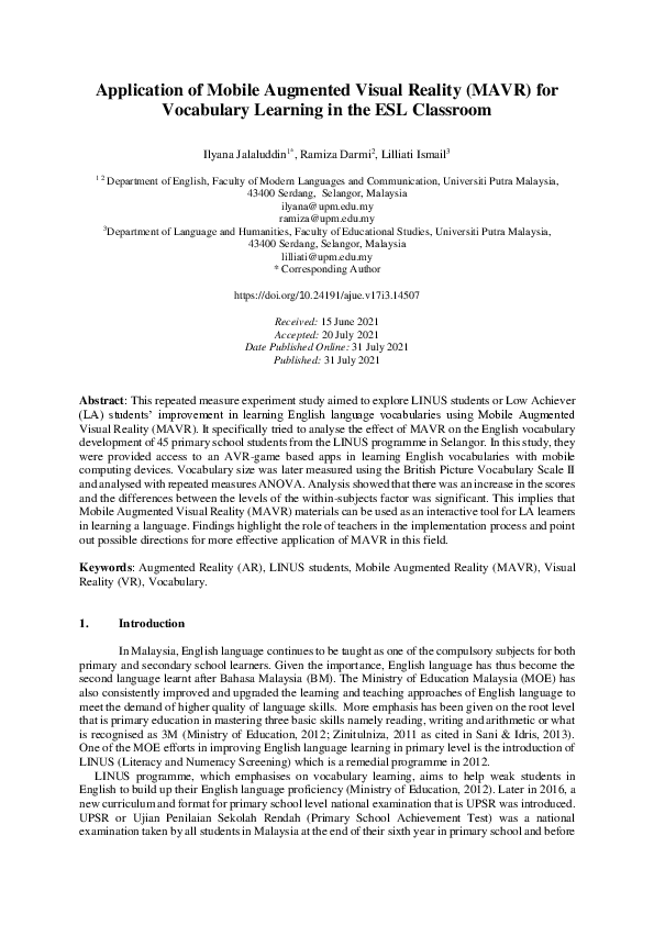 (PDF) Application of Mobile Augmented Visual Reality (MAVR) for ...