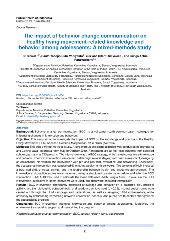 (PDF) The impact of behavior change communication on healthy living ...