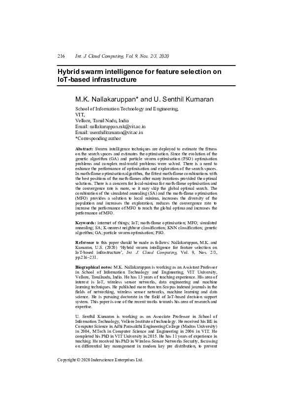 (PDF) Hybrid swarm intelligence for feature selection on IoT-based ...
