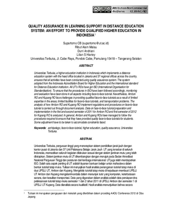 (PDF) Quality Assurance in Learning Support in Distance Education ...