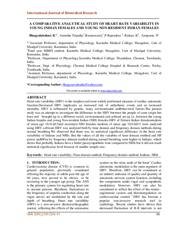 (PDF) A Comparative Analytical Study of Heart Rate Variability in Young ...