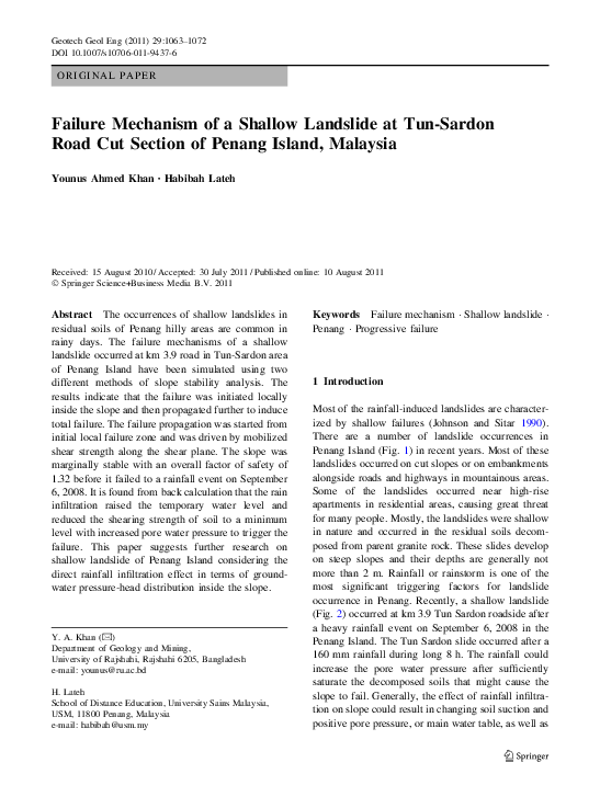 (PDF) Failure Mechanism of a Shallow Landslide at Tun-Sardon Road Cut ...