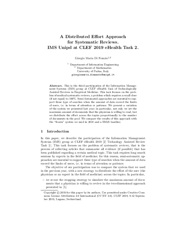 (PDF) A Distributed Effort Approach for Systematic Reviews. IMS Unipd ...